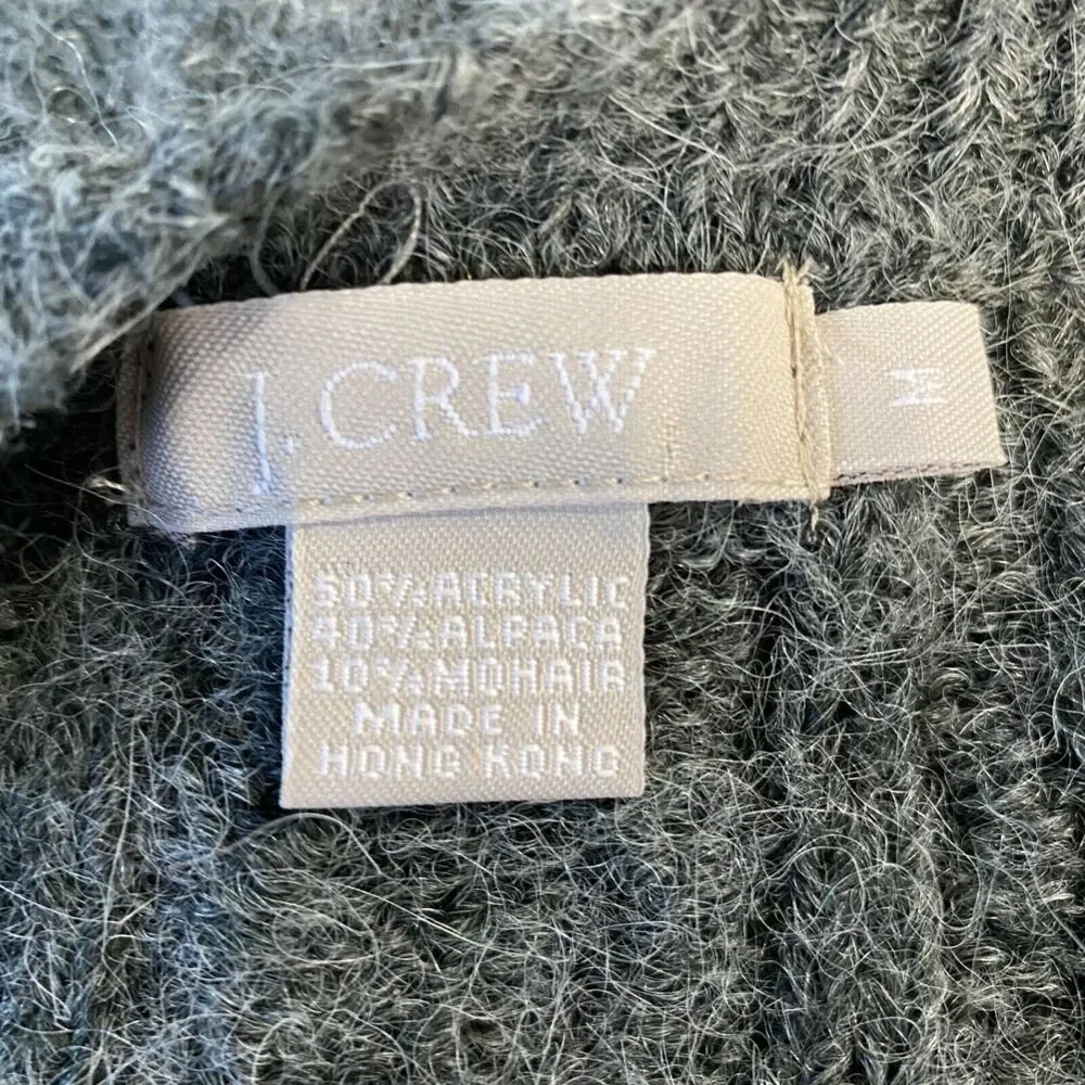J.Crew Sweater MED Gray Soft Alpaca Cable Knit Stretch V Neck Cozy Warm VTG‎